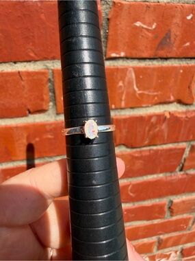 Elegant Opal Oval Solitaire Ring - White Opal #4